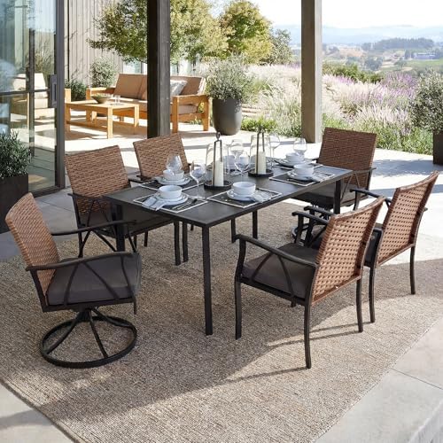 7-Piece Patio Dining Set for 6, Outdoor Dining Set with Wicker Swivel Patio D...