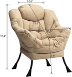 HollyHOME Modern Fabric Large Lazy Chair, Accent Oversized Comfy Reading Chair, Thick Padded Cozy Lounge Chair with Armrest, Leisure Sofa Chair for Living Room, Bedroom, Dorm, Coffee&White