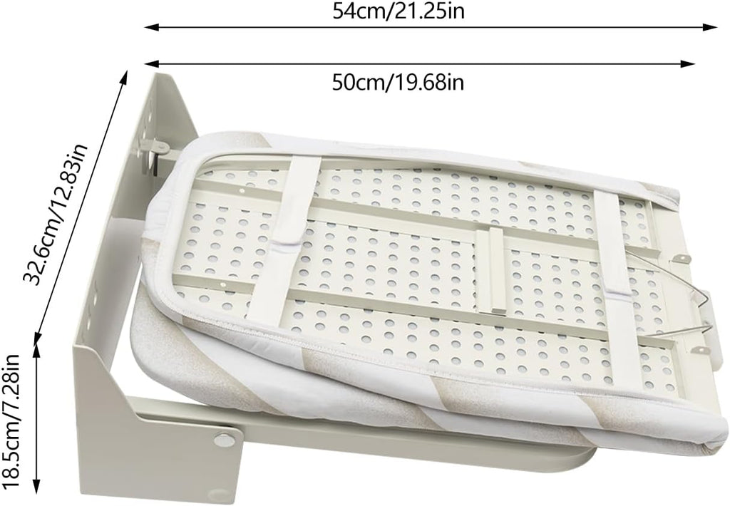 Wall Mounted Ironing Board Foldable Clothes Ironing Table Hiding 180 Degree Swivel Heavy Duty Ironing Board with a Washable Ironing Board Cover for Home Laundry Room (White)