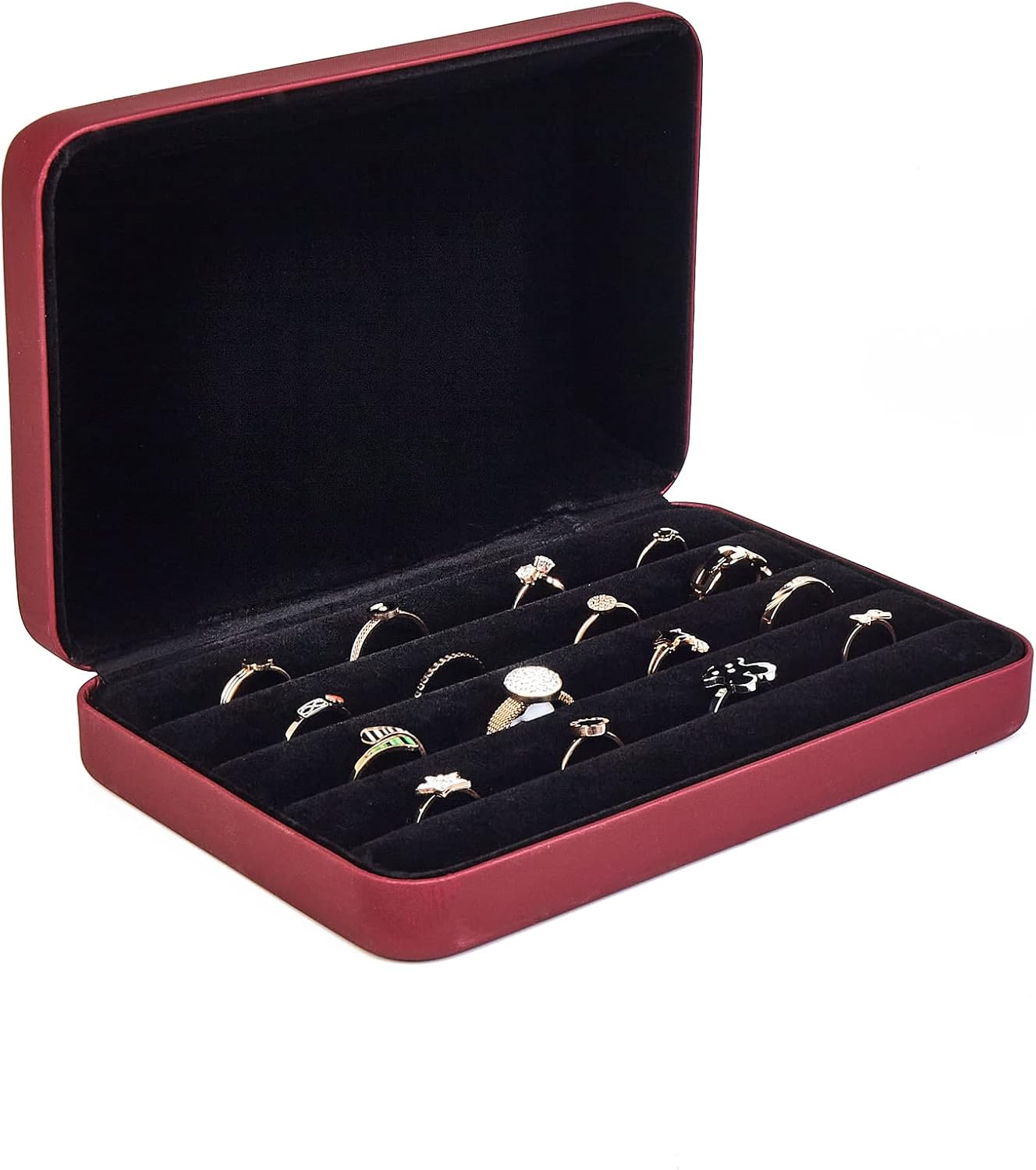 Jewelry Ring organizer Box, Portable Small Storage Display Case, Fashion Ring Tray Holder Showcase, Ring Boxes for Multiple Rings Fits for Travel or Home Organizers (red)