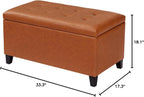 Joveco Storage Ottoman Bench, 33 Inches Faux Leather Rectangle Tufted Foot Stool for End Foot of Bed, Bedroom, Living Room,Vibrant Orange