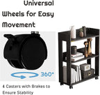 ALISENED Small Bookshelf and Bookcase, 3 Tier Wood Nightstand with Wheels, Modern Bedside End Table with Storage Rack for Bedroom, Library, Living Room, Home, Office Cart, Black