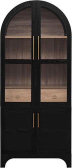Modern 71" Tall Arched Kitchen Pantry with Door Shelves,Storage Cabinets with Open & Adjustable Shelves,Hidden Drawer & Glass Door,for Kitchens Dining Room (Black#Glass)