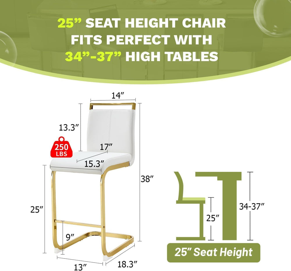 Bar Stools Set of 3,Gold Bar Stools with Back,25" White Island Chairs wi...