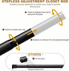 Closet Rods for Hanging Clothes, 16.5 to 74 Inches Adjustable Metal Closet Rod, Heavy Duty Clothes Hanging Rod for Closet Wardrobes Laundry