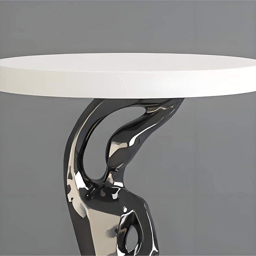 Resin Round End Table with Wood Top, Abstract Sculpture Side Table Modern Art...