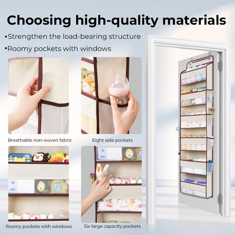 WishJazz Over the Door Organizer, 6 Shelf 50 lbs Load door organizer hanging, No Tilt Closet Organizers and Storage for Bathroom, Bedroom Nursery Newborn, Baby Necessities, Kitchen, Craft Storage
