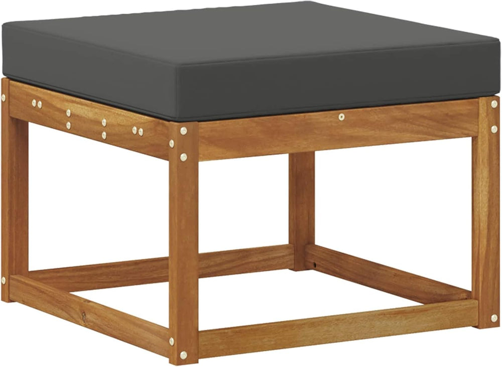 Outdoor Footstool Solid Acacia Wood Garden Ottoman with Anthracite Seat Cushi...