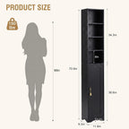 VECELO Narrow Tall Cabinet with Closed Door, 6 Adjustable Movable Shelves, Wood Space Saving Corner Storage Unit, Sleek Black