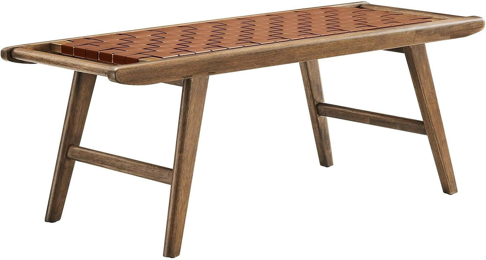 Modway Saoirse 47" Faux Leather Wood Bench in Walnut Brown