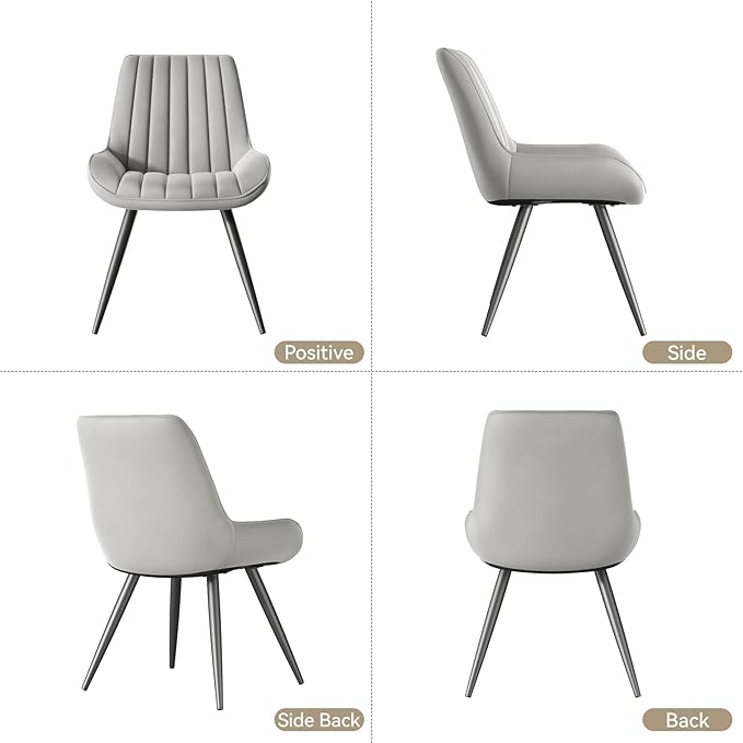 Modern Dining Chairs Set of 4,Upholstered Dining Room Chairs with Thick Cushions,Fabric Comfy Dining Chairs with Metal Legs for Dining Room Grey