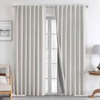 Joydeco Natural Linen Curtains 108 inch Length 2 Panels Set Burg 100% Blackout Patio Door Curtain Room Darkening Sliding Door Curtains Thermal Insulated Back tab Rod Pocket(105x108 inch, White)
