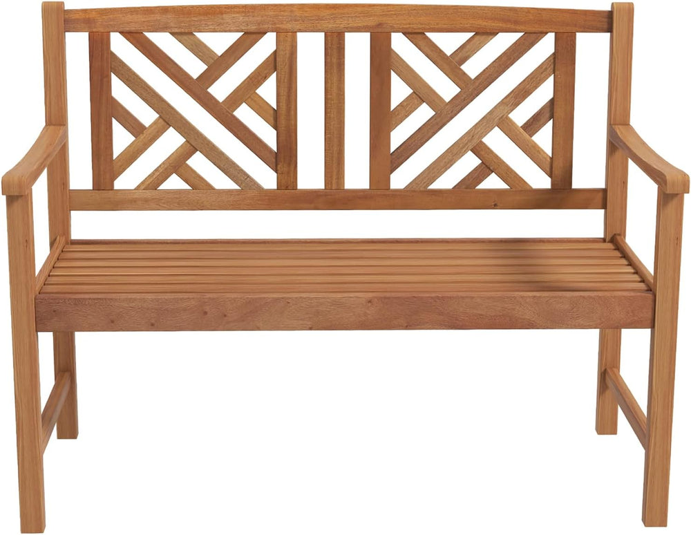Giantex Outdoor Wooden Garden Bench - 2-Person Acacia Wood Loveseat with Armr...