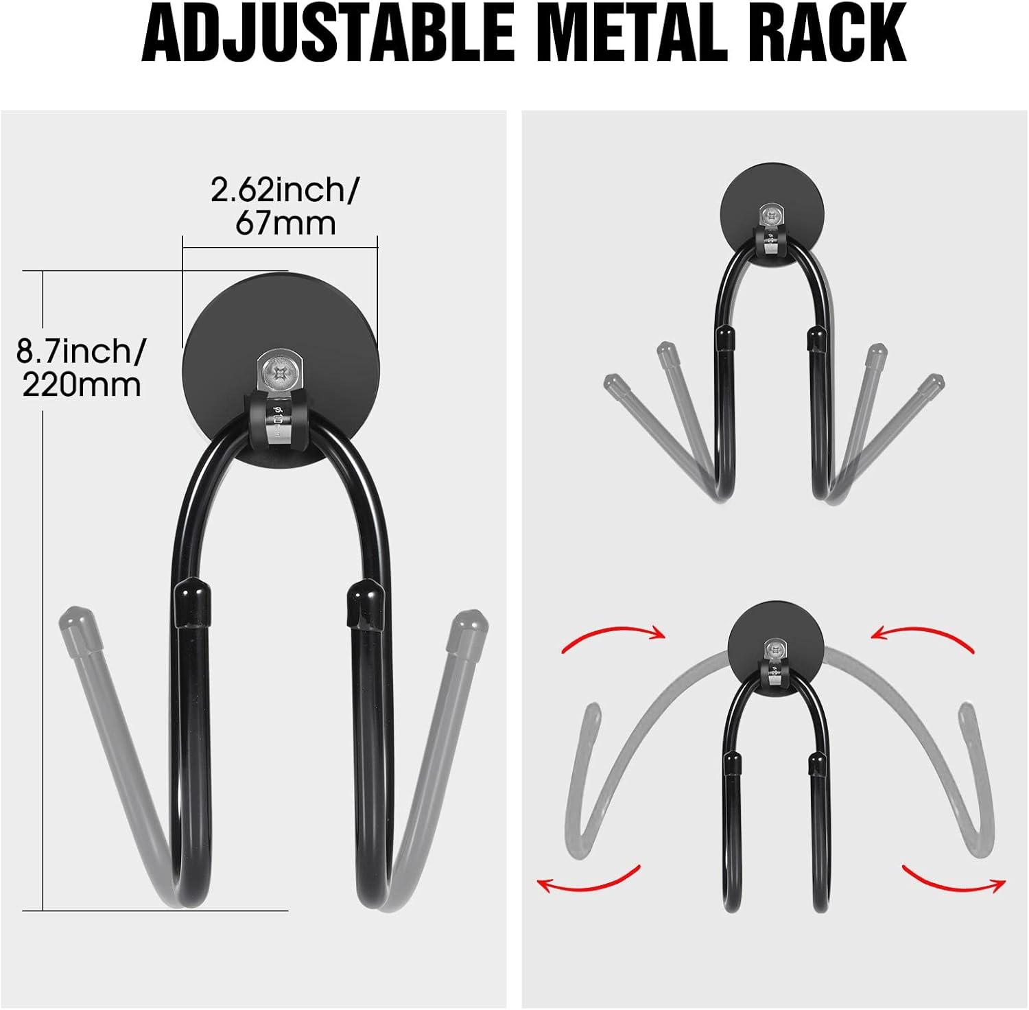 Strong Magnetic Hooks，Heavy Duty Storage Straps Tool Organizer for Extension Cords, Hoses, Cables, Ropes, Drills,Wall Mount for RV and Garage (2 PCS 50 Pounds) (Black-2PCS)