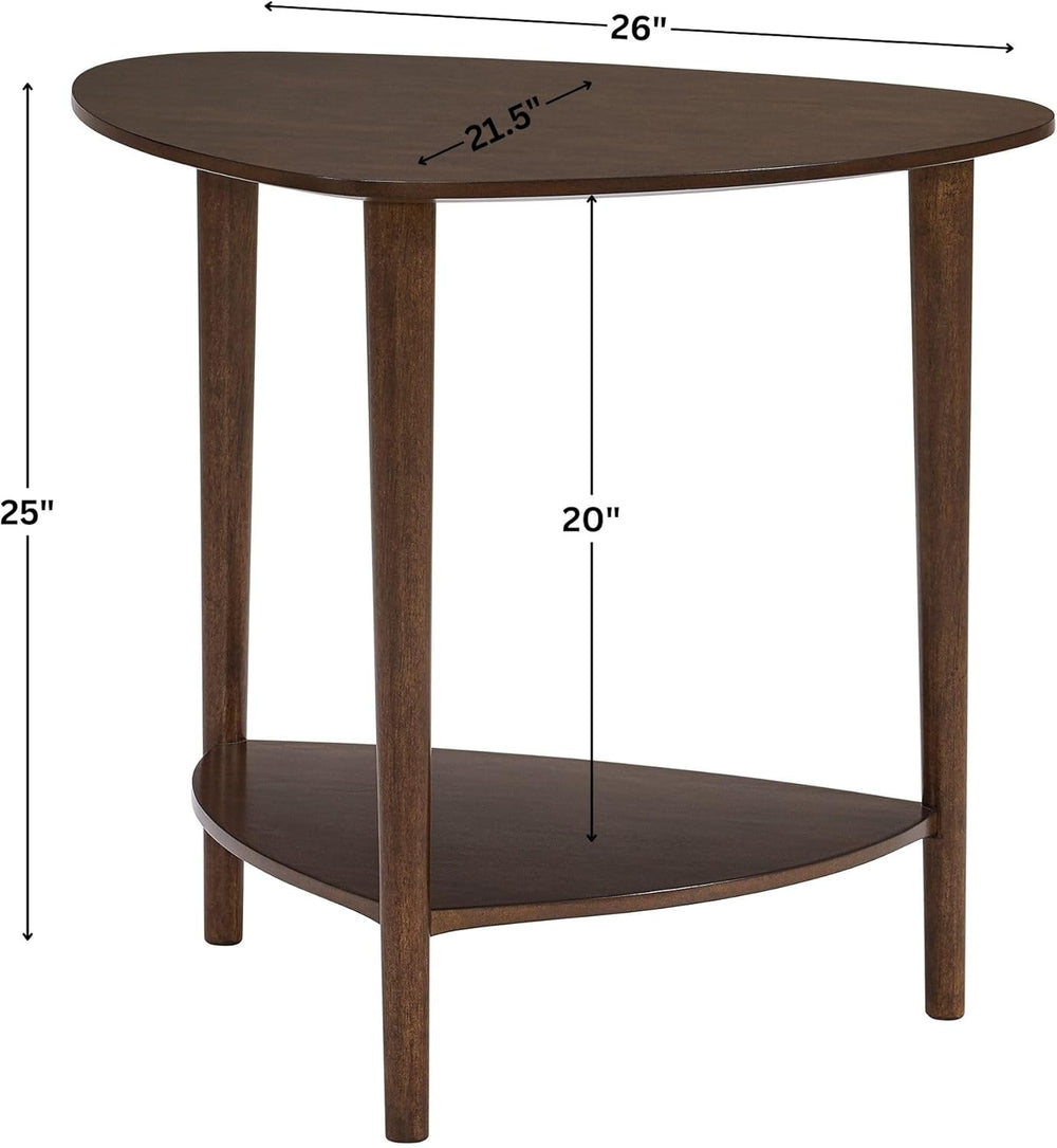 San Pietro Mid-Century Modern End Table with Storage Shelf, Triangular Wood S...