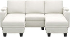 Belffin Small Corner Modular Sectional Couches for Living Room U Shaped Couch with Cup Holder White Couch
