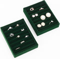 DesignSter Small Jewelry Tray-Ring Organizer 2PCS Premium Velvet Rings Earrings Display Tray Storage Insert Holder for Jewelry Box, Drawer, Dresser (8 Slots, Green)