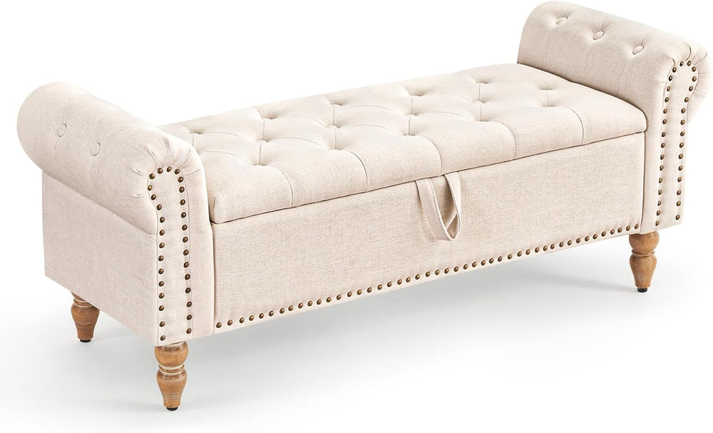 Furniliving 51” Storage Benches, End of Bed Bench with Button-Tufted Large Up...