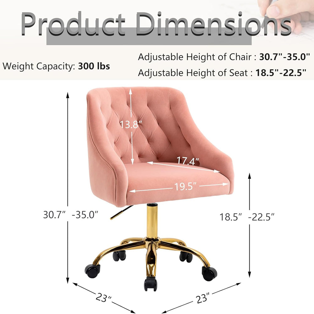 MOJAY Velvet Home Office Desk Chair, Vanity Chair with Wheels Pretty Fancy Go...