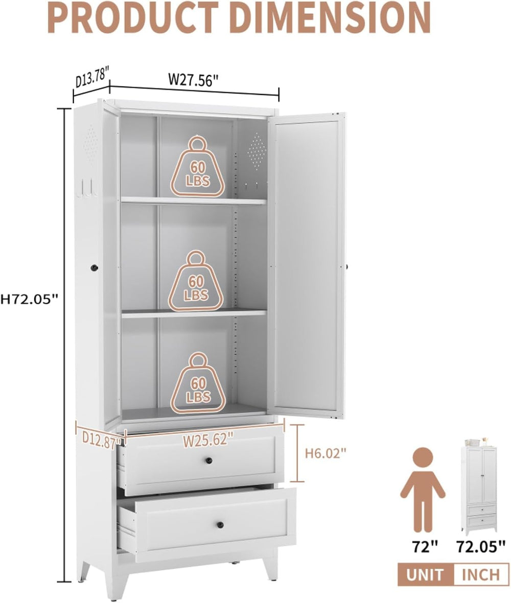 Hassyee White Metal Kitchen Pantry Cabinet Adjustable Storage with 4 Shelves ...
