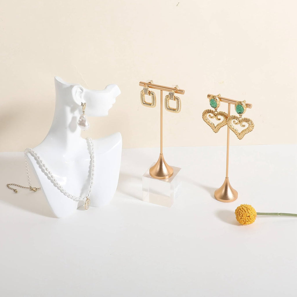 GemeShou Single Gold Earring T bar Stand, Metal earring display holder for show, Small jewelry studs hanger for Online store Photo Shoot【Gold-Cone Base Height 5"】