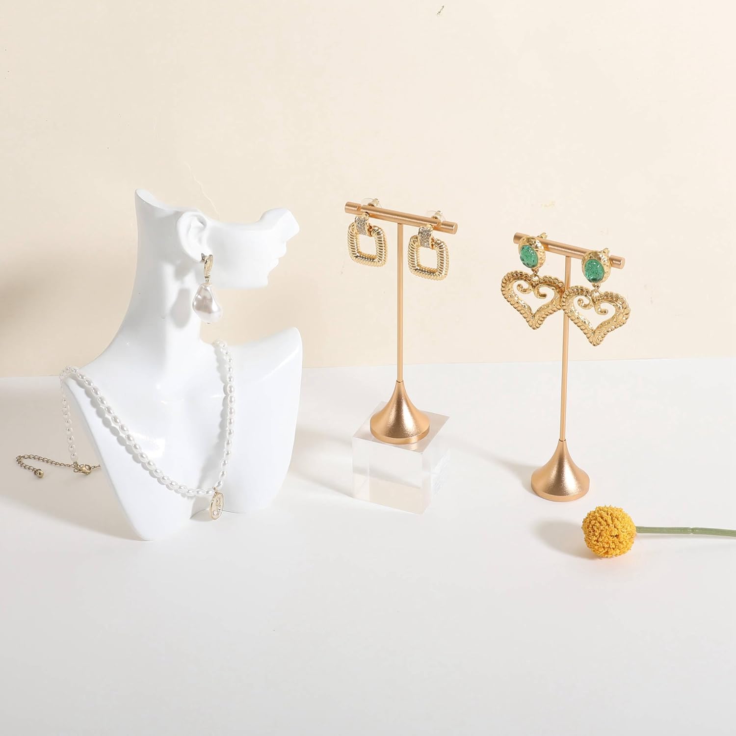 GemeShou Single Gold Earring T bar Stand, Metal earring display holder for show, Small jewelry studs hanger for Online store Photo Shoot【Gold-Cone Base Height 5"】