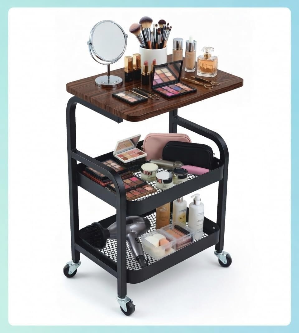 3 Tier Rolling Cart Metal Storage Utility Cart on Wheels, Coffee Cart Bedside Snack Trolley for Kitchen, Bathroom, Office & Living Room Organizer