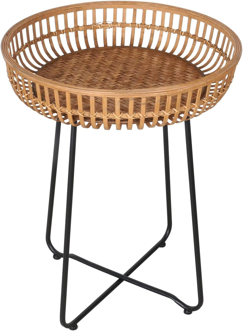 Oakrain Small End Table, Small Round Coffee, Bamboo&Rattan, Accent Table ...