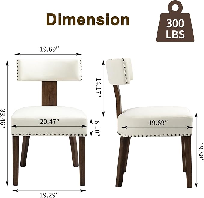 Upholstered Wooden Farmhouse Dining Chairs Set of 6, Mid-Century Modern Fabri...