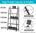 BON AUGURE 5-Tier Ladder Shelf, Industrial Leaning Bookcase, Wood and Metal Ladder Bookshelf for Living Room, Bedroom, Kitchen, Home Office (Grey Oak)