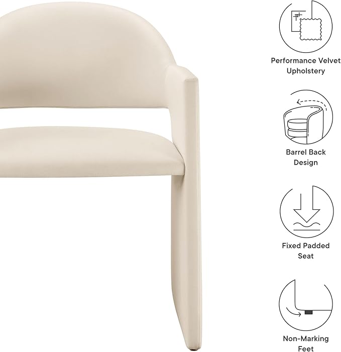 Modway Talia Performance Velvet Dining Armchair in Alabaster - Modern Curved ...