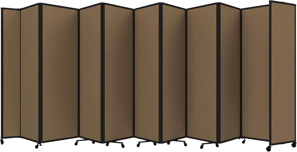 Versare Room Divider 360 Portable Wall Partition | Folding Panels | Large Freestanding Divider | Locking Wheels | Temporary Room Separator | 25' x 7'6'', Latte