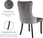 Dining Chairs Set of 6, Upholstered Dining Room Chairs with Back Ring Pull Trim and Solid Wood Legs, Modern Tufted Kitchen Chairs Perfect for Dining Room, Black Pu Leather Splicing Grey Velvet