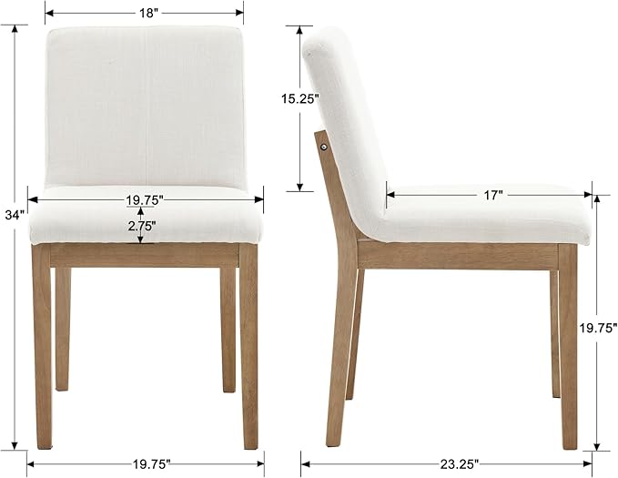 Kmax Modern Dining Chairs Set of 4, Upholstered Armless Wood Chairs Linen Fabric Side Chairs for Dining Room, Kitchen - Beige