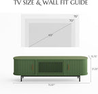 POVISON Fully-Assembled Modern Green TV Stand with Tambour Doors, Fluted TV Media Console for 65 Inch TVs, Sliding Door Entertainment Center with Storage for Living Room (Green, 70.87")