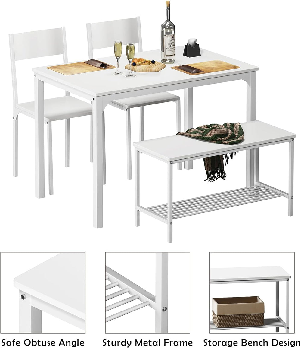 soges 4-Piece Dining Table Set with Bench - 4 Person Kitchen Table and 2 Chai...