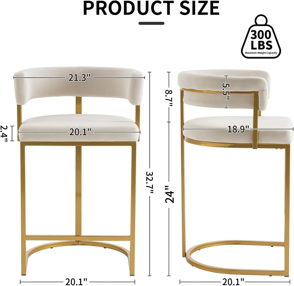 Modern Barrel Bar Stools Set of 3, 24" Velvet Counter Height Stools with...