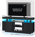 HOMMPA Modern LED TV Stand for 55/50/43/40/32 inch TV with Power Outlets, Gaming TV Consoles with Storage Entertainment Center with LED Lights Game Cabinet for Living Room Black