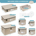 Hard Shell China Storage Containers 8-Piece Set Moving Boxes for Dinnerware, Glasses, Plates, Mugs and Saucers Sturdy Dish Organizer with Dividers for Seasonal Storage - Service for 12 - Brown