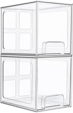 Vtopmart 2 Pack Stackable Storage Drawers, 6.6''Tall Acrylic Bathroom Makeup Organizers,Clear Plastic Storage Bins For Vanity, Undersink, Kitchen Cabinet,Pantry Organization and Storage