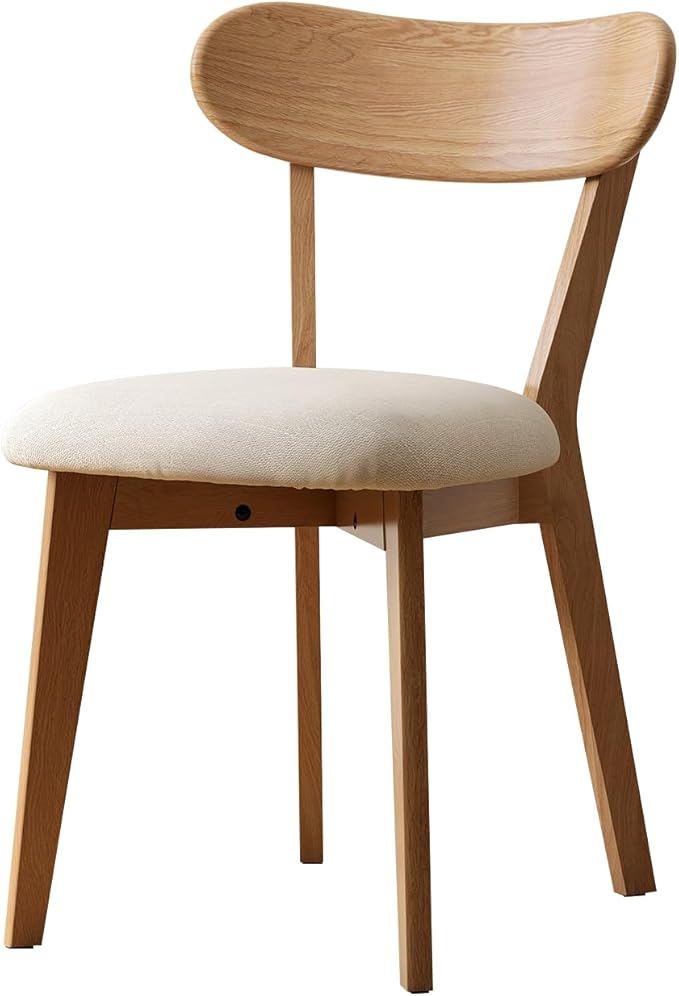 100% Solid Oak Dining Chairs, Mid Century Modern Dining Chair with Curved Bac...