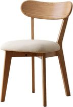 100% Solid Oak Dining Chairs, Mid Century Modern Dining Chair with Curved Backrest, Fabric Upholstered Dining Chairs for Kitchen, Study, Living Room (1, Original Wood-Pear White Cushion)