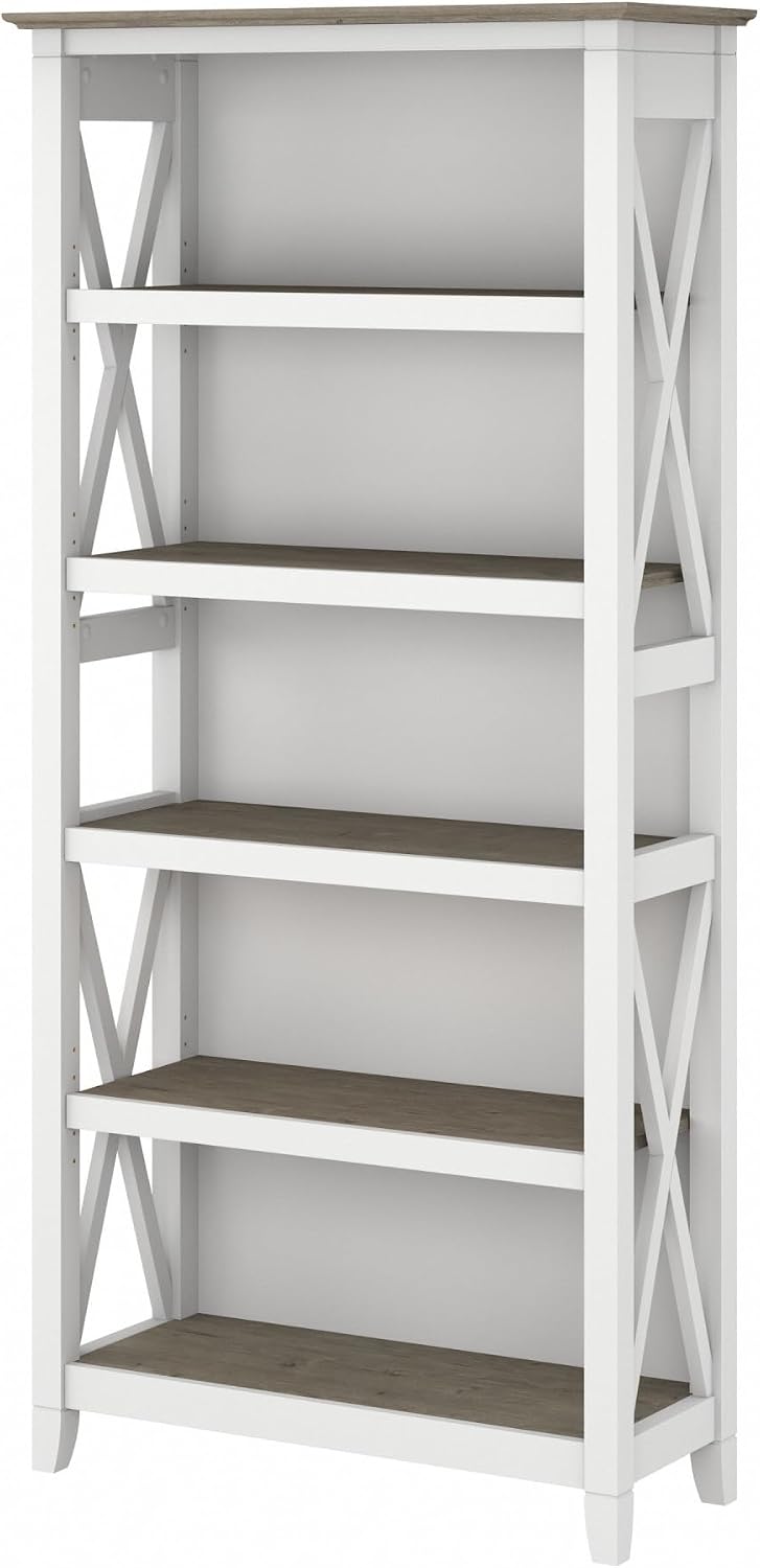 Bush Home Tall 5 Shelf Bookcase for Living Room or Home Office, Large Bookshe...