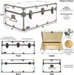 C&N Footlockers - Full-Size Happy Camper Trunk - #1 Summer Camp Trunk - Made in the USA - Steel Footlocker with Lid Stay - 32 x 18 x 13.5 Inches (Gray)