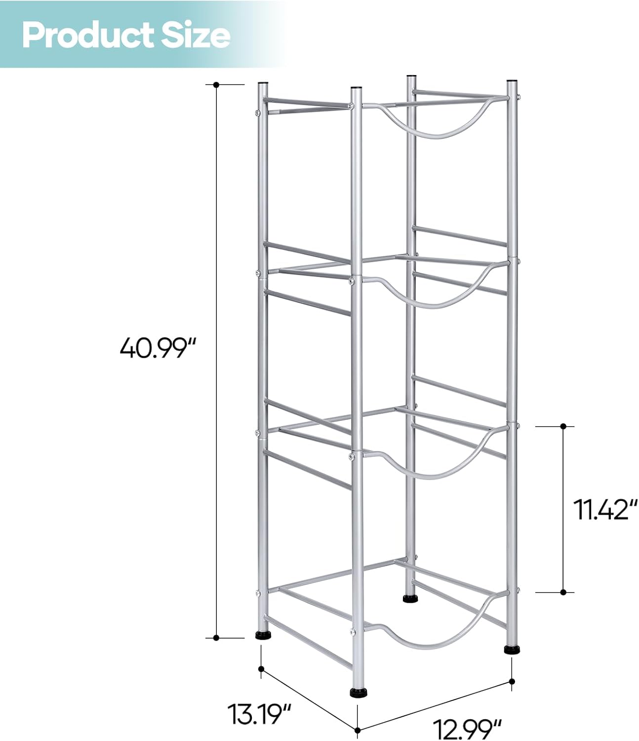 SEHERTIWY 5 Gallon Water Jug Holder, 4-Tier Heavy Duty Bottle Holder Storage Rack for Home, Office, Save Space (SILVER)