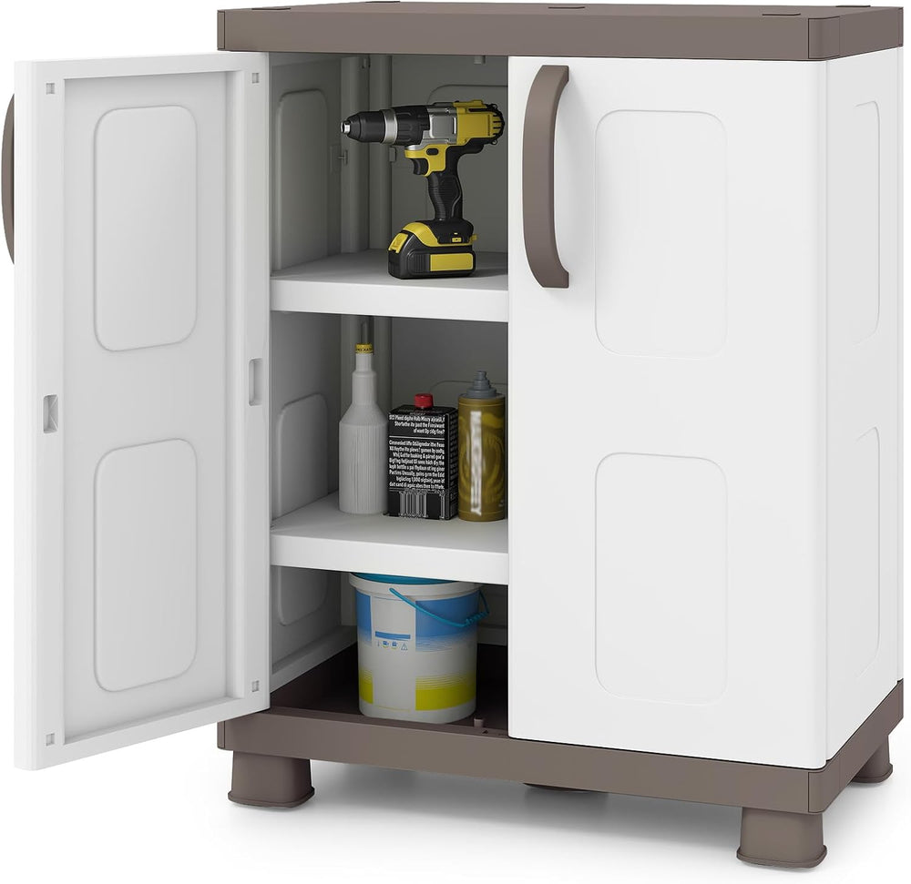 GIANTEX Storage Cabinet with 2 Doors and Adjustable Shelves, Modern Plastic B...