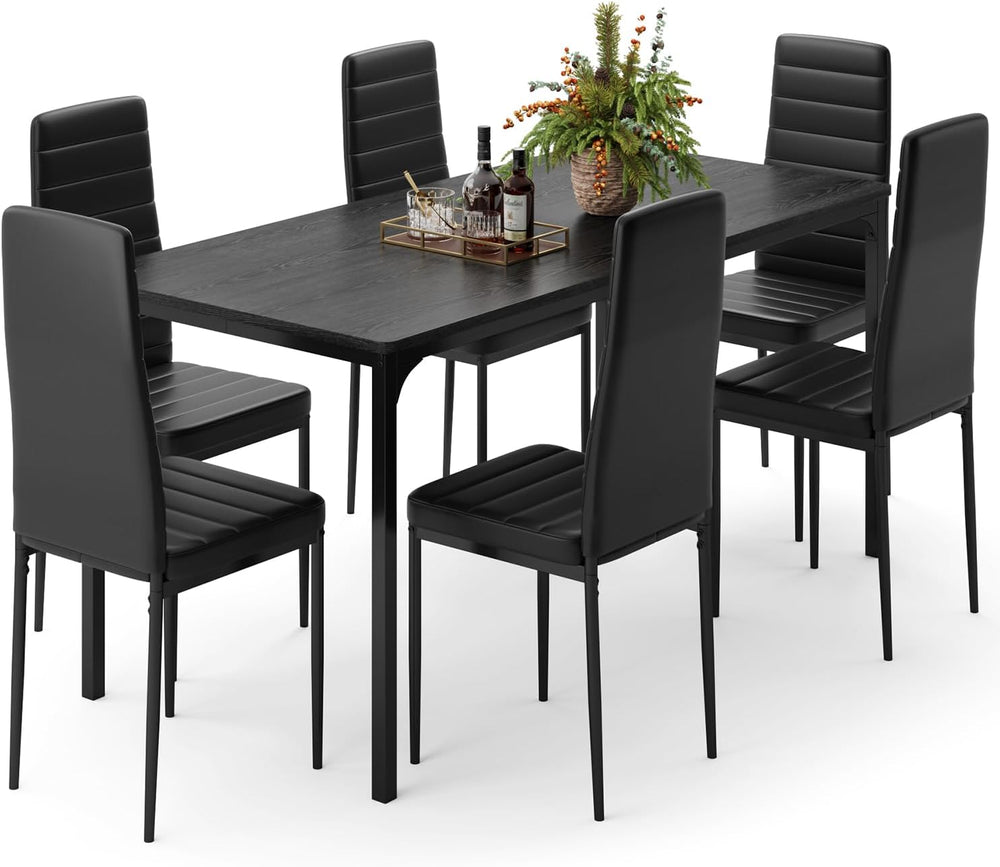 Gizoon 7-Piece Dining Table Set for 6, 63" Kitchen Table & PU Chairs...