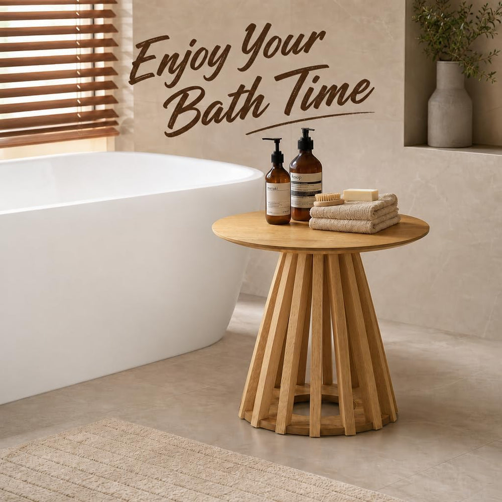 HNY Modern Round Fluted End Table, Wood Pedestal Side Table, Drum Accent Beds...