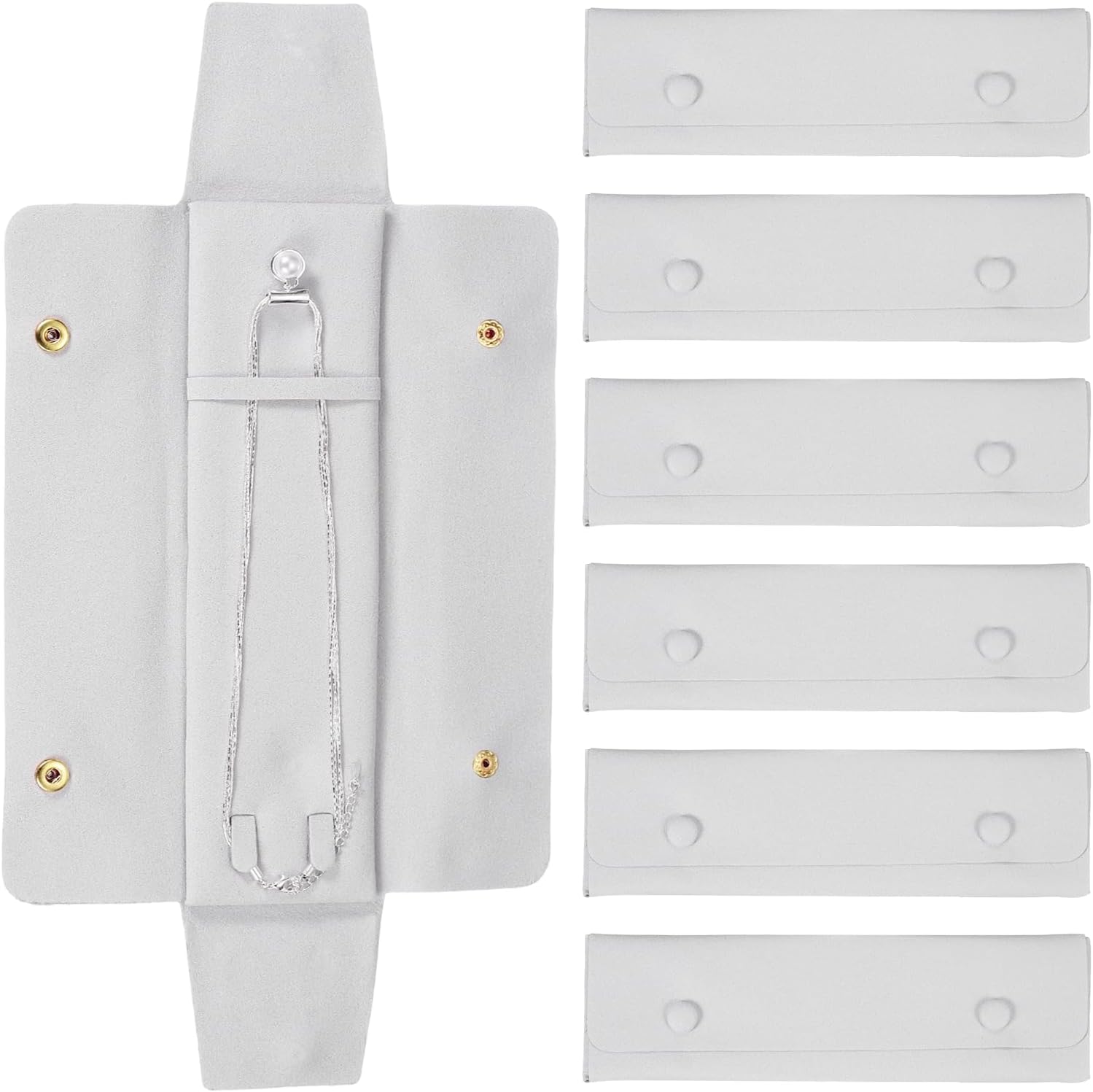 uxcell 6 Pcs Microfiber Necklace Travel Case, Necklace Pouch Storage Bag Microfiber Jewelry Travel Organizer Tangle Free for Women Gift, Gray