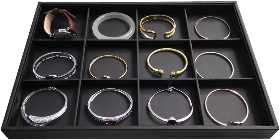 Black PU Leather Jewelry Display Flat Tray Ring Necklace Watch Organizer Display Tray (1 grid)